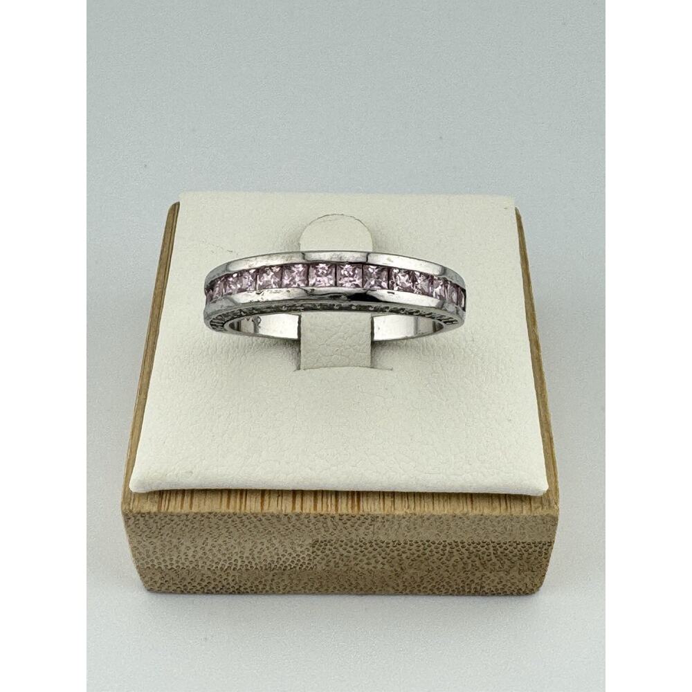 Sterling Silver 925 Soft Pink Cubic Zirconia Stone Eternity Ring Size 8